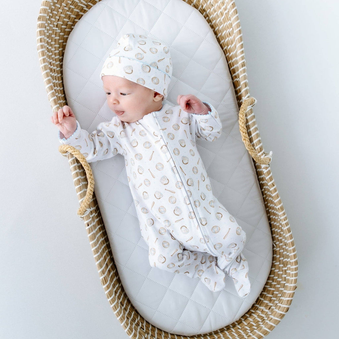 Precious Lil' Sluggers Print Zip Footie - Light Blue