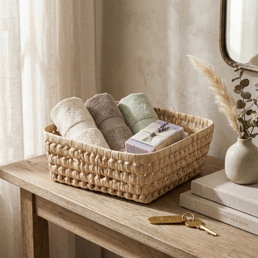 Openwork Handwoven Palm Leaf Basket Tray
