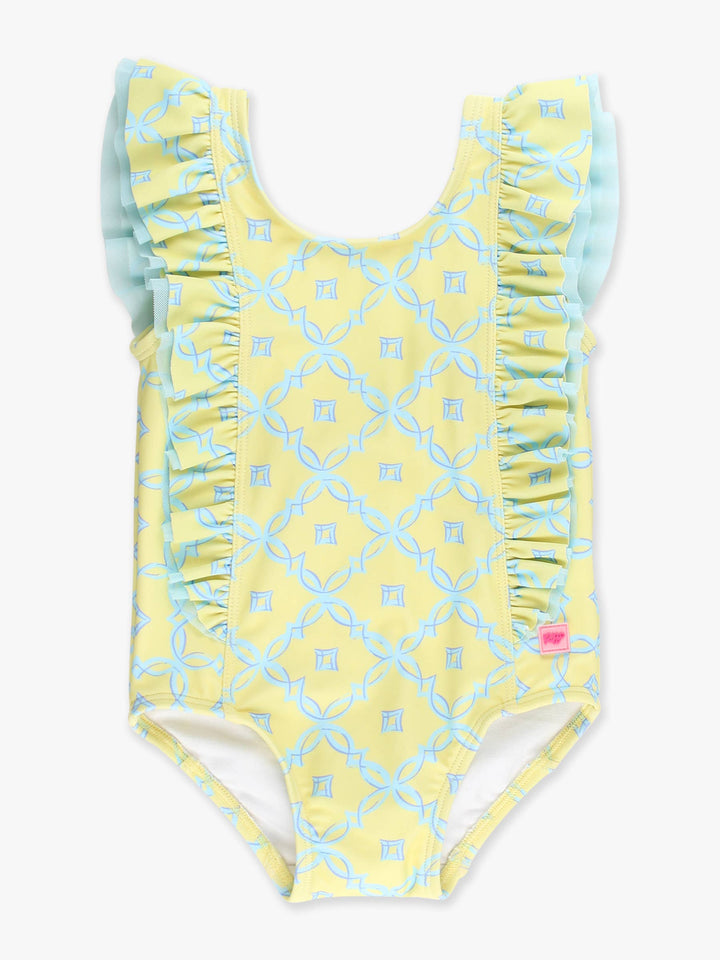 Girls Banana Coastal Charm Waterfall One Piece Swimsuit