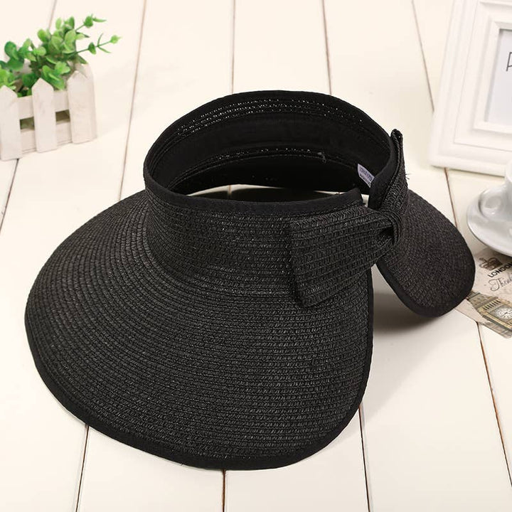 Beach Rollable Straw Visor Hat Bow UV Protection Sun Hat