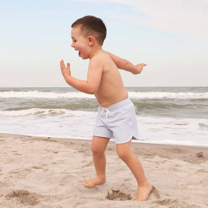 Boy's Swim Trunks | Seersucker Blue  0-3 months