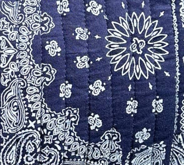Saline Beach Tote Patchwork Bandana Navy White "Love"
