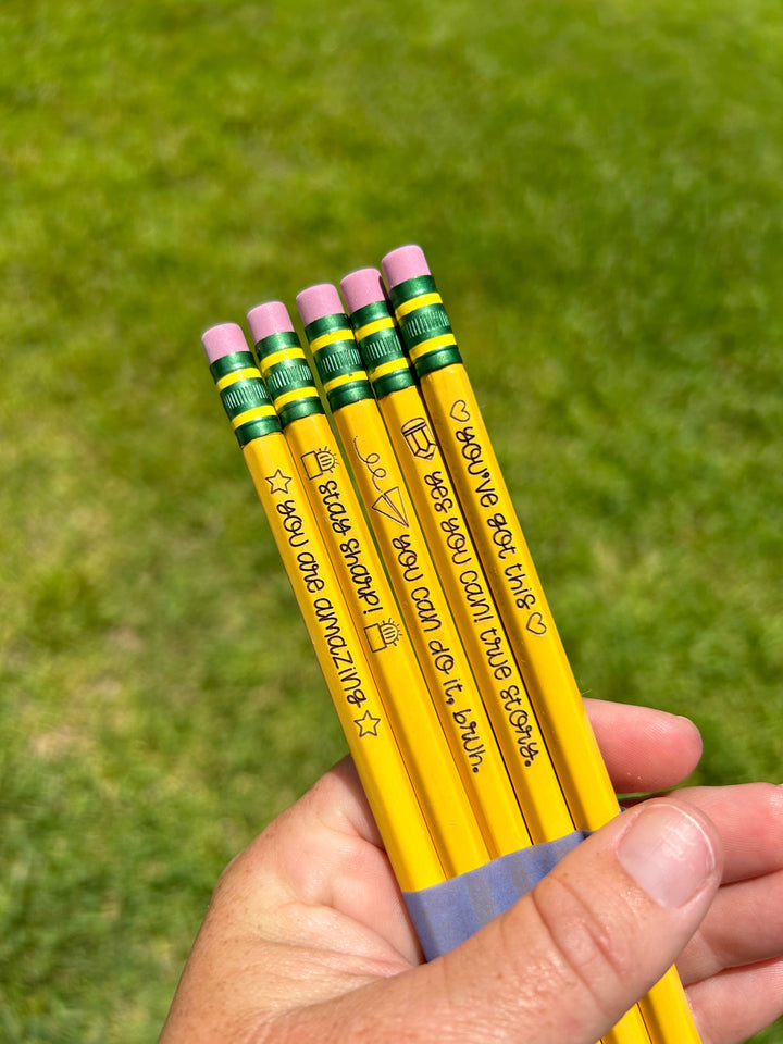 Motivational Pencils, positivity pencils, engraved pencils,