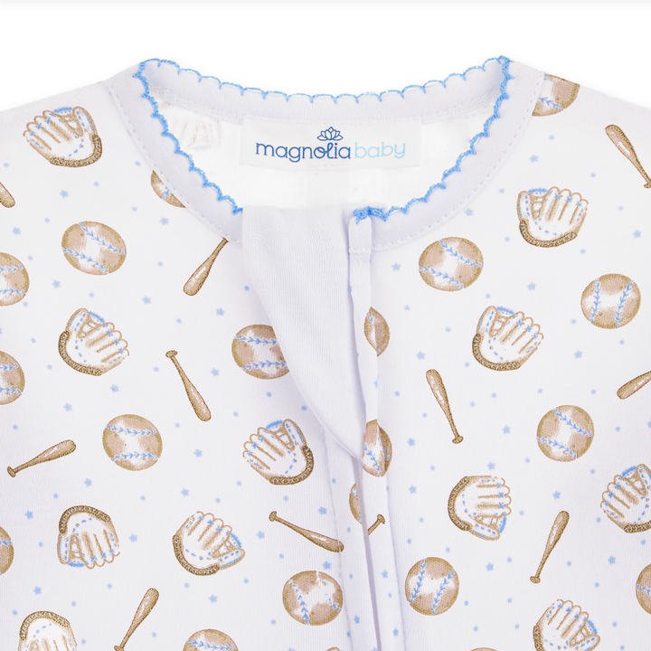 Precious Lil' Sluggers Print Zip Footie - Light Blue