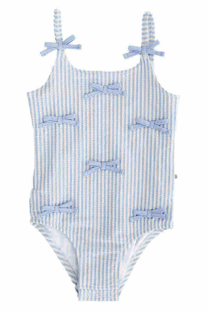 Tiny Bows One Piece | Seersucker Blue: 18-24 months