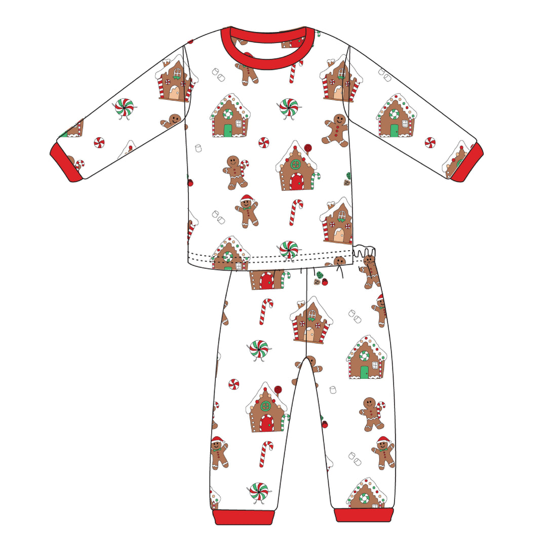 Gingerbread World Two Piece Pajama in White