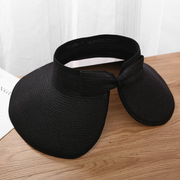 Beach Rollable Straw Visor Hat Bow UV Protection Sun Hat