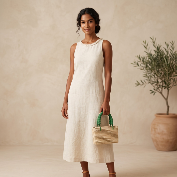Handcrafted Raffia Bag with Beaded Handle: Ivory