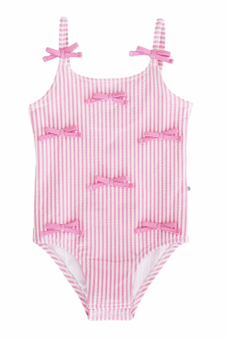 Tiny Bows One Piece | Seersucker Dusty Pink: 4T