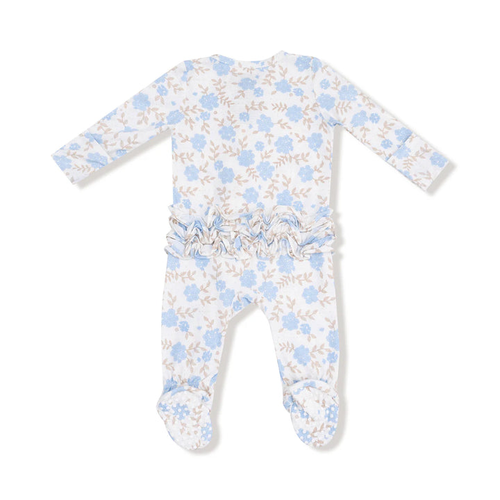 Baby Blue Floral - 2 Way Ruffle Zipper Footie