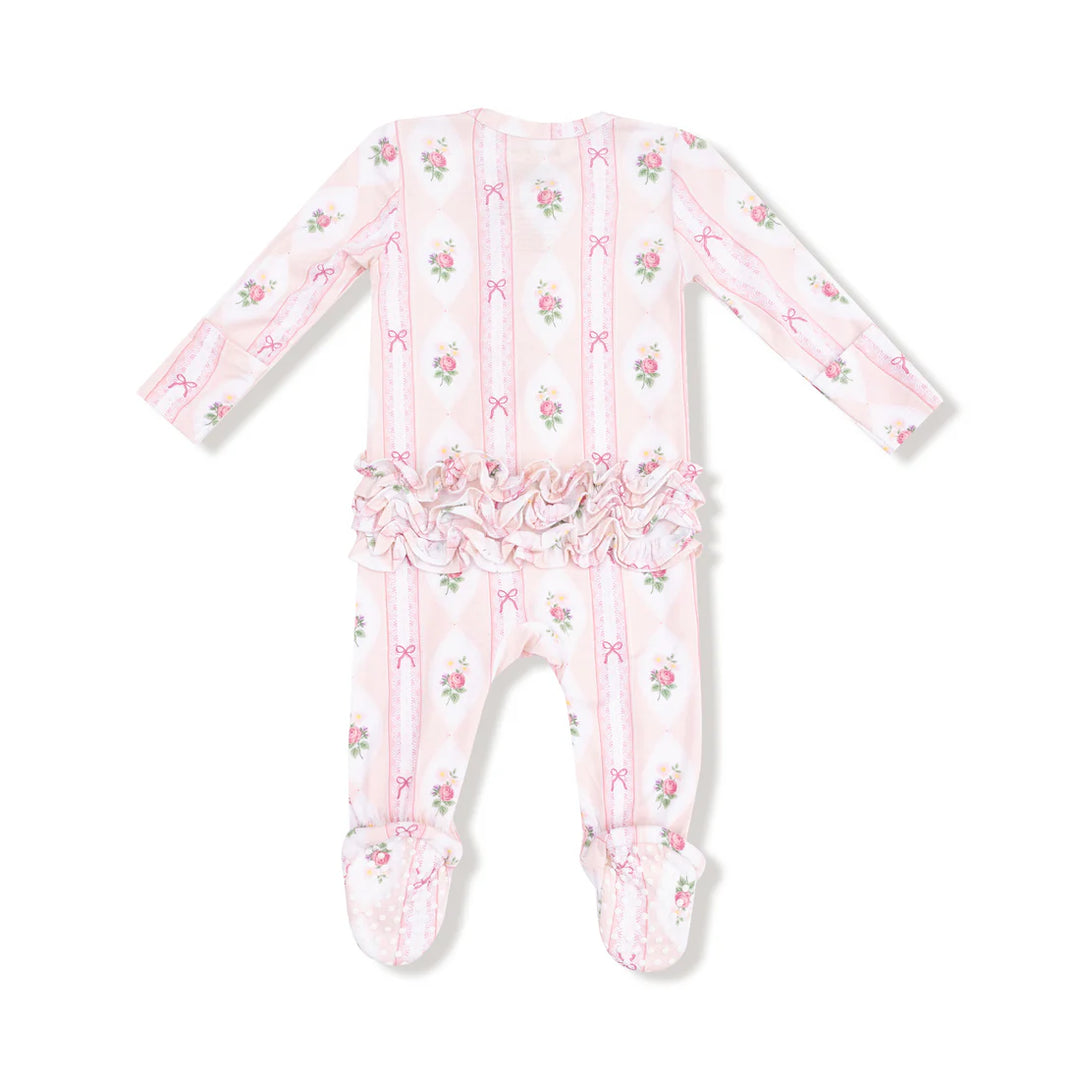 Ogee Lace Floral - 2 Way Ruffle Zipper Footie