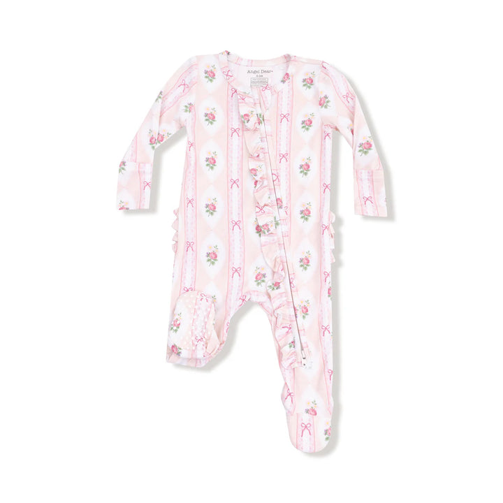 Ogee Lace Floral - 2 Way Ruffle Zipper Footie
