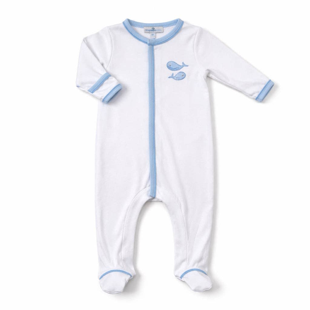 Azure Whales Footie - Light Blue