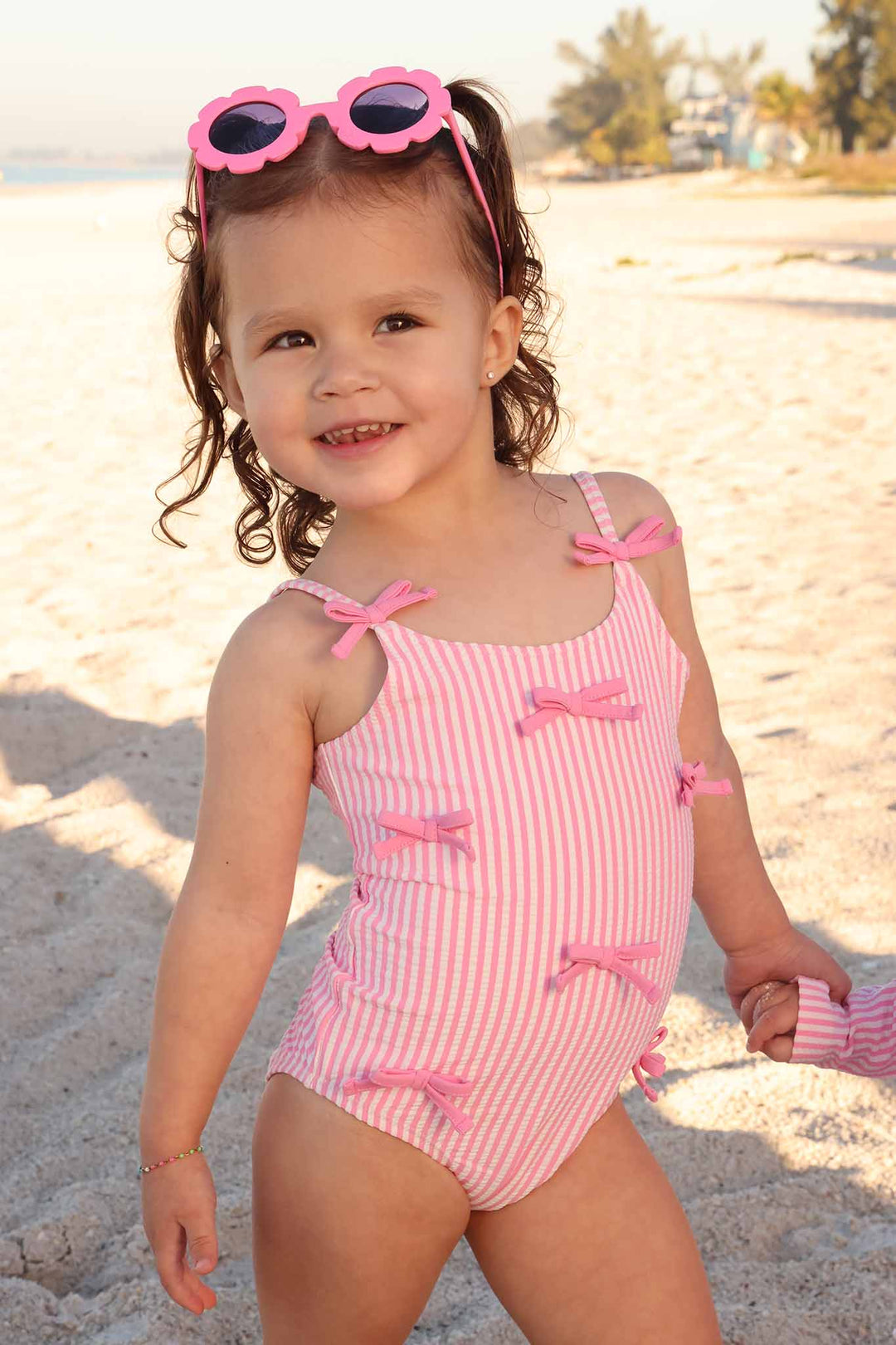 Tiny Bows One Piece | Seersucker Dusty Pink: 4T