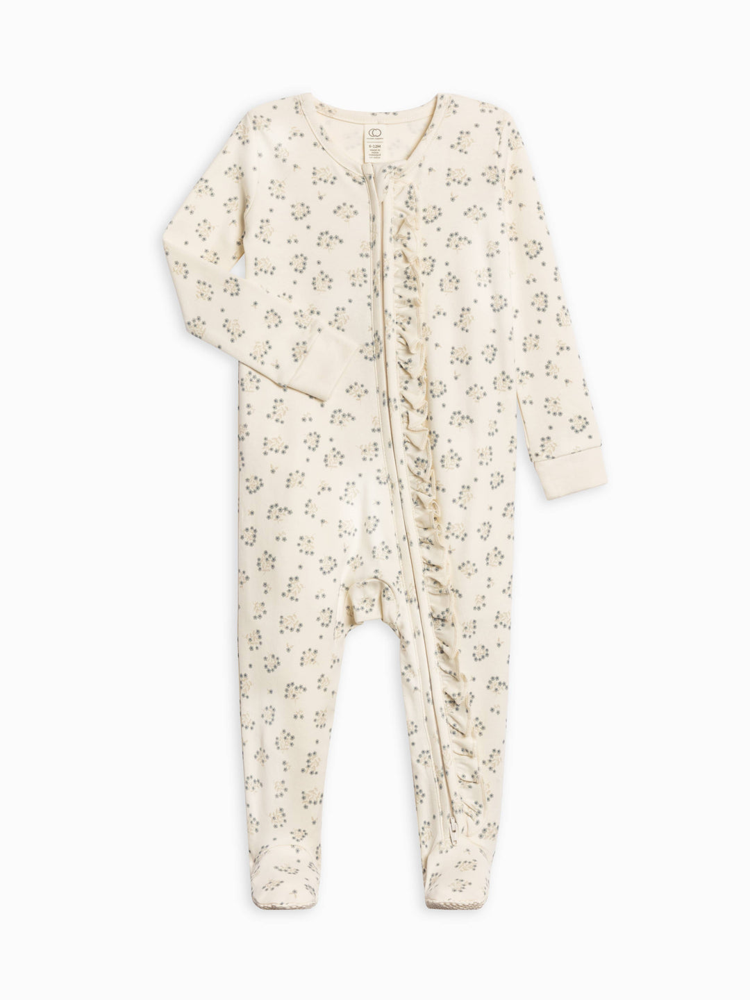 Neve Ruffle Zipper Footie: Hayden / Denim + Mist