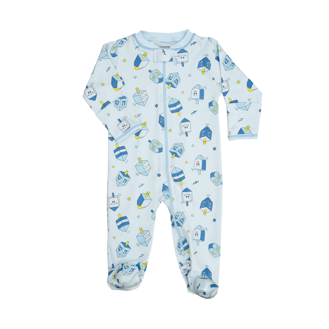 Happy Dreidels Hannukah Zipper Footie: 3-6M