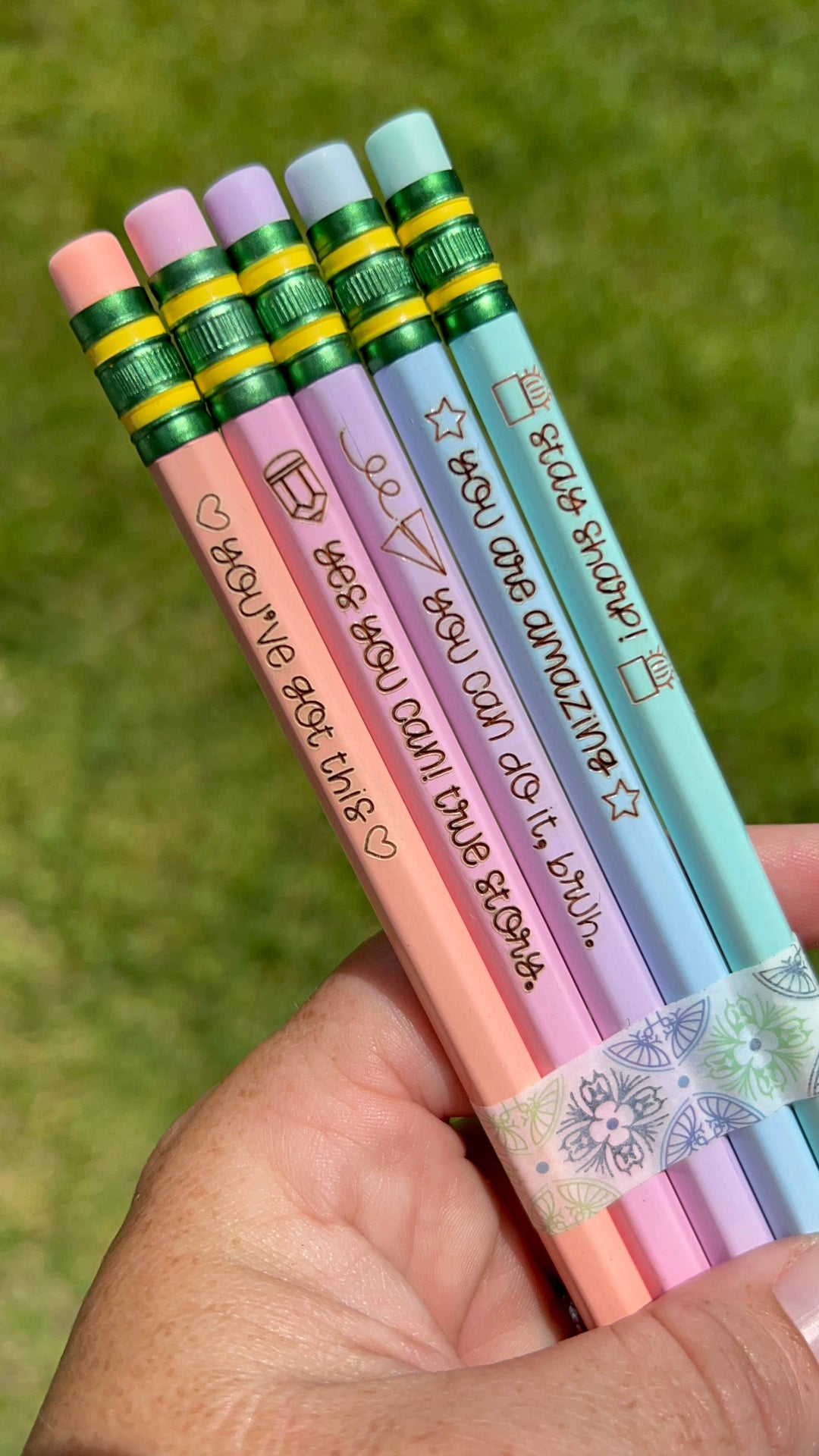 Motivational Pencils, positivity pencils, engraved pencils,