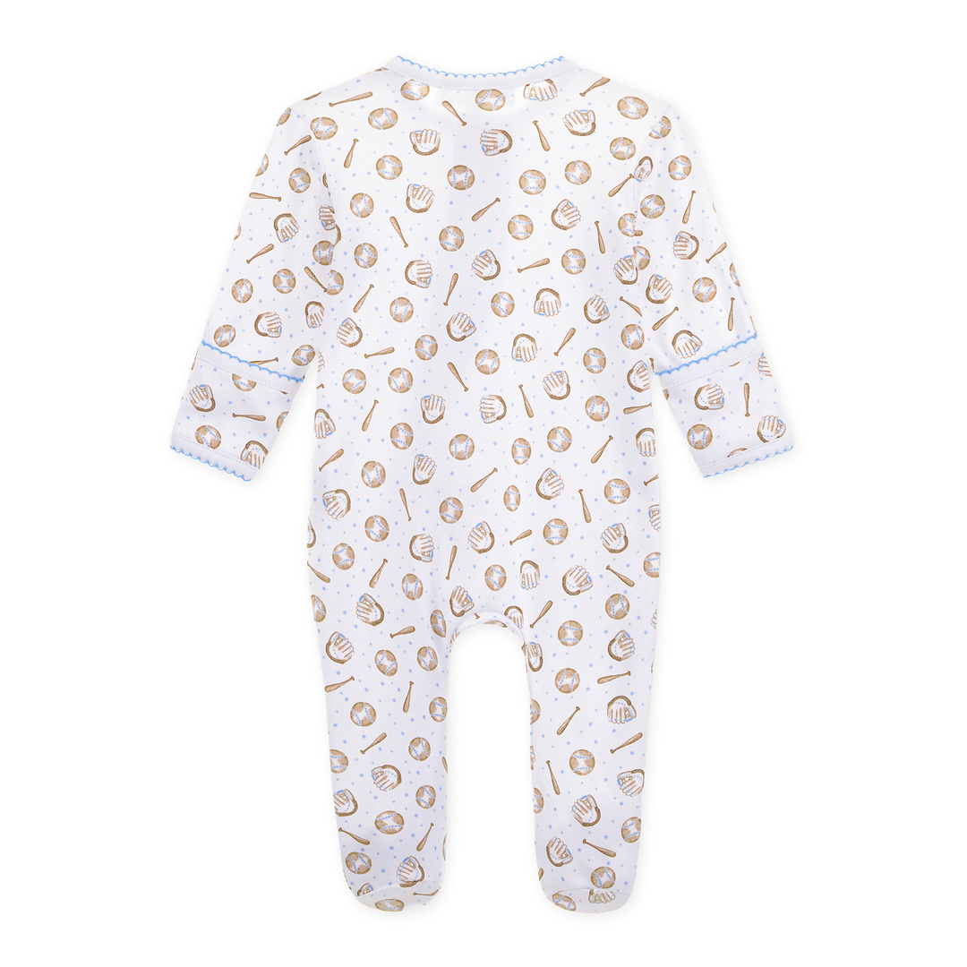Precious Lil' Sluggers Print Zip Footie - Light Blue