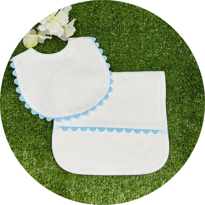 Cotton Pique Bib and Burp Set