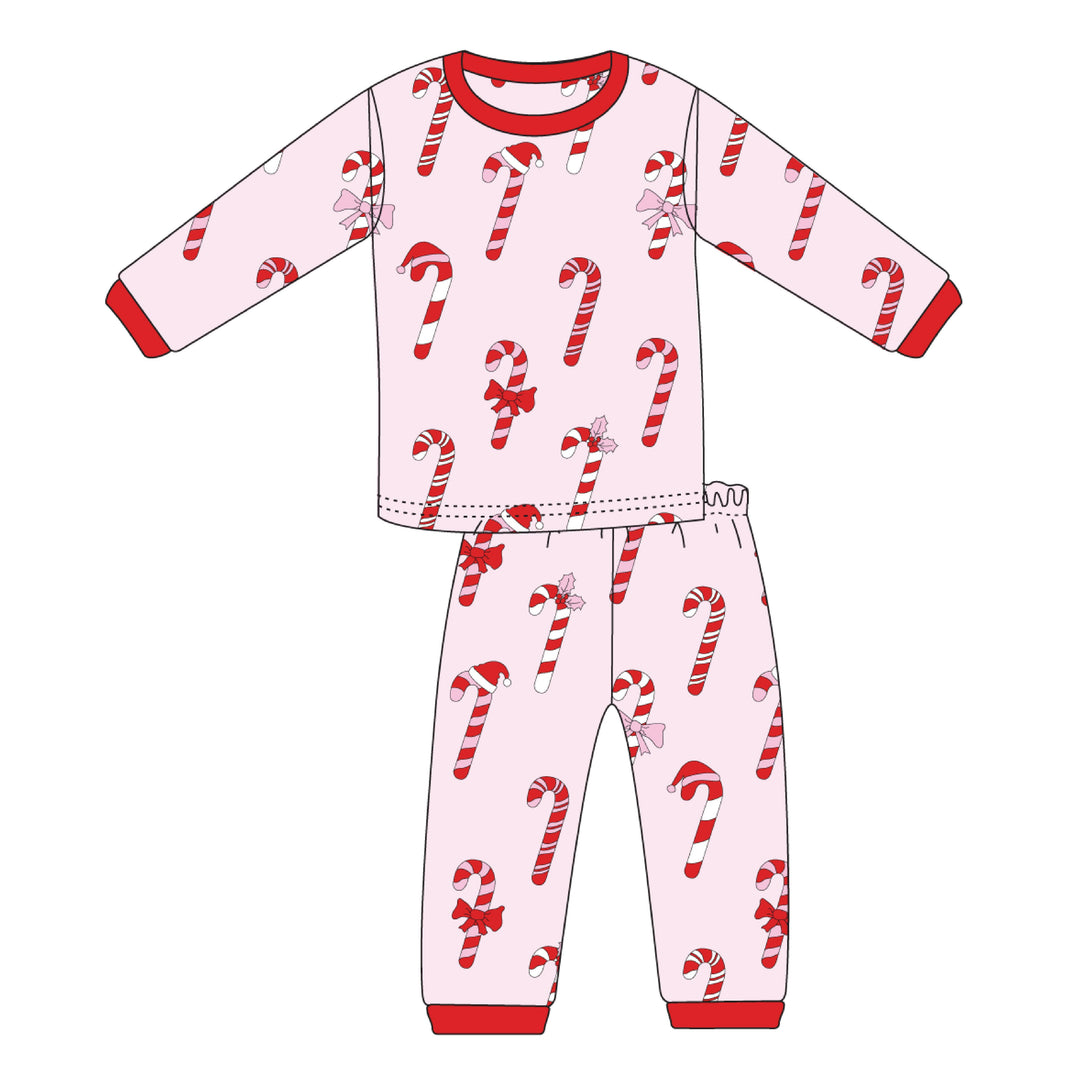 Candy Canes Two Piece Pajama in Pink