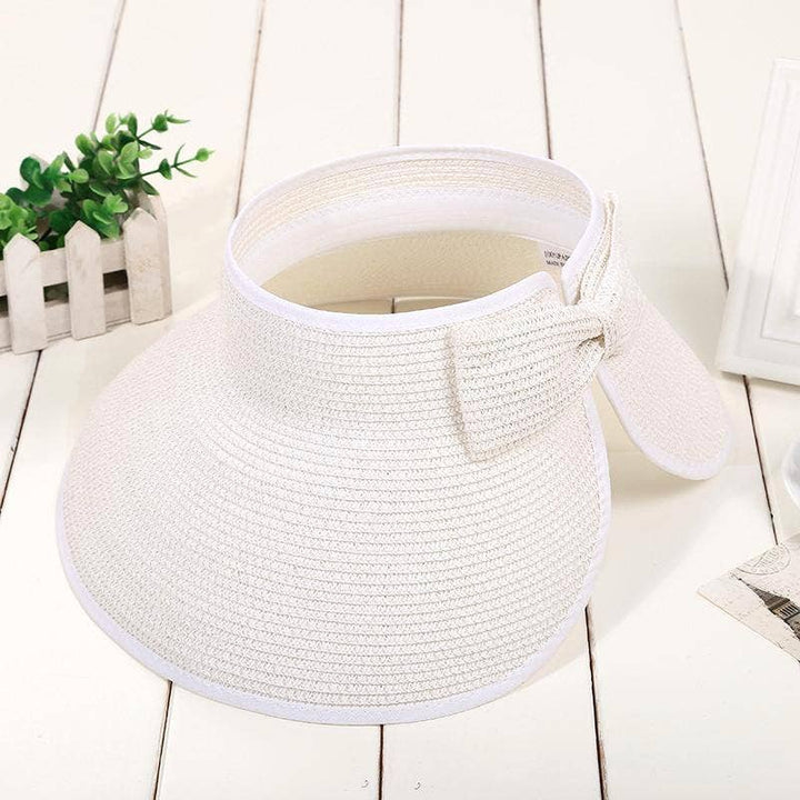 Beach Rollable Straw Visor Hat Bow UV Protection Sun Hat