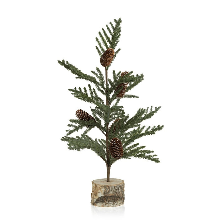 SPRUCE TREE WITH SMALL PINECONES ON BIRCH BASE 14", MIN 4