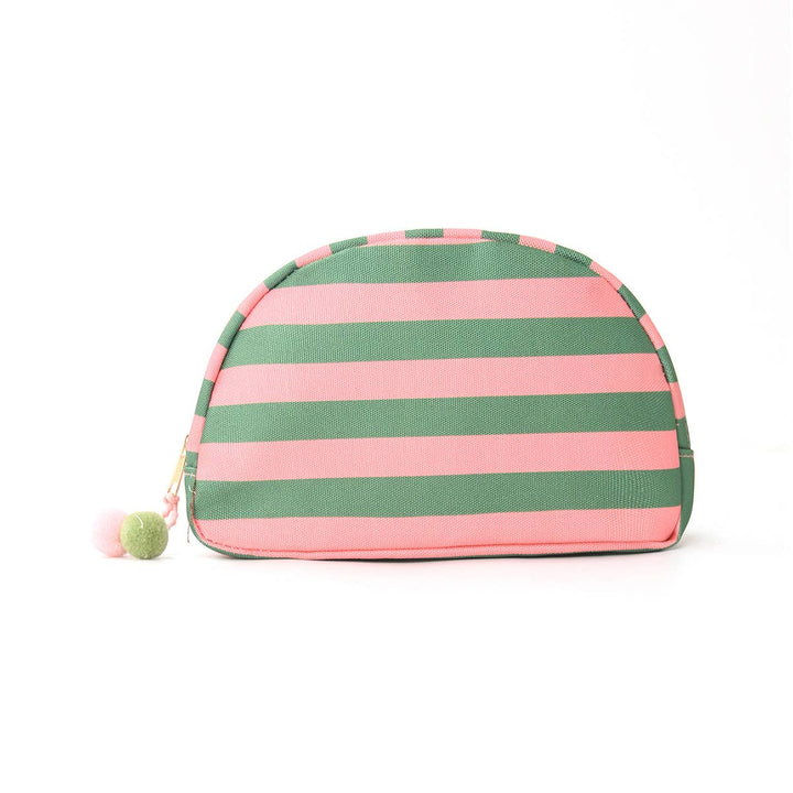 Pom Pom Zipper Pouch Color-block Striped Makeup Bag