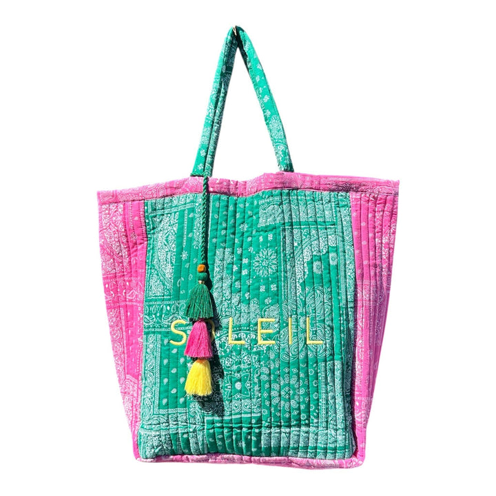 Saline Beach Tote Patchwork Bandana Green Pink "Soleil"