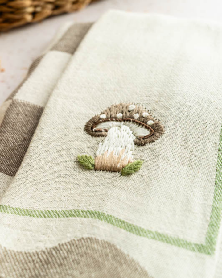 Mushroom Hand-Stitched Towel Set