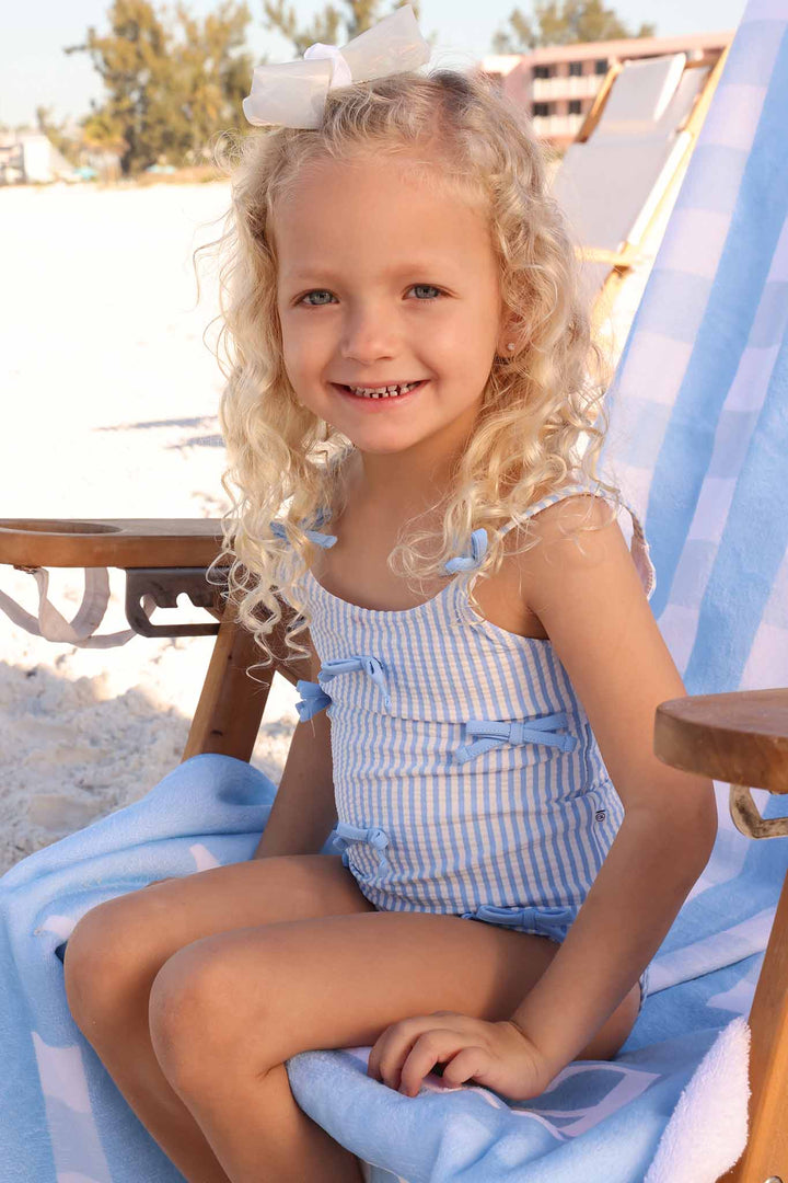 Tiny Bows One Piece | Seersucker Blue: 6-12 months