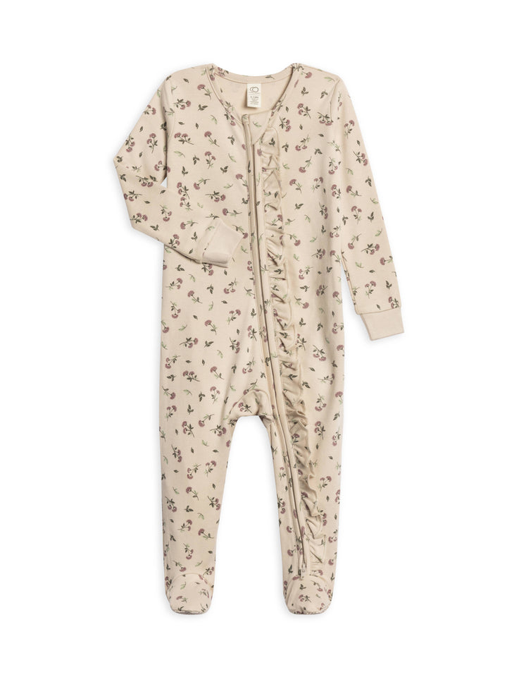 Neve Ruffle Zipper Footie: Hayden / Denim + Mist