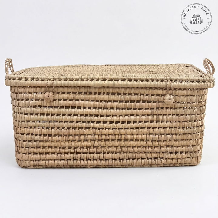 Handwoven Bamboo and Palm Leaf Wicker Storage Trunk: 50 Cm