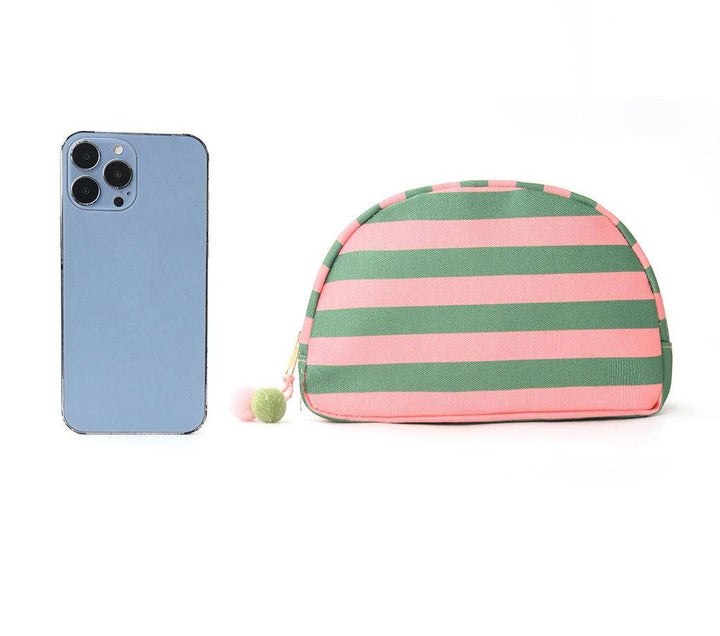 Pom Pom Zipper Pouch Color-block Striped Makeup Bag
