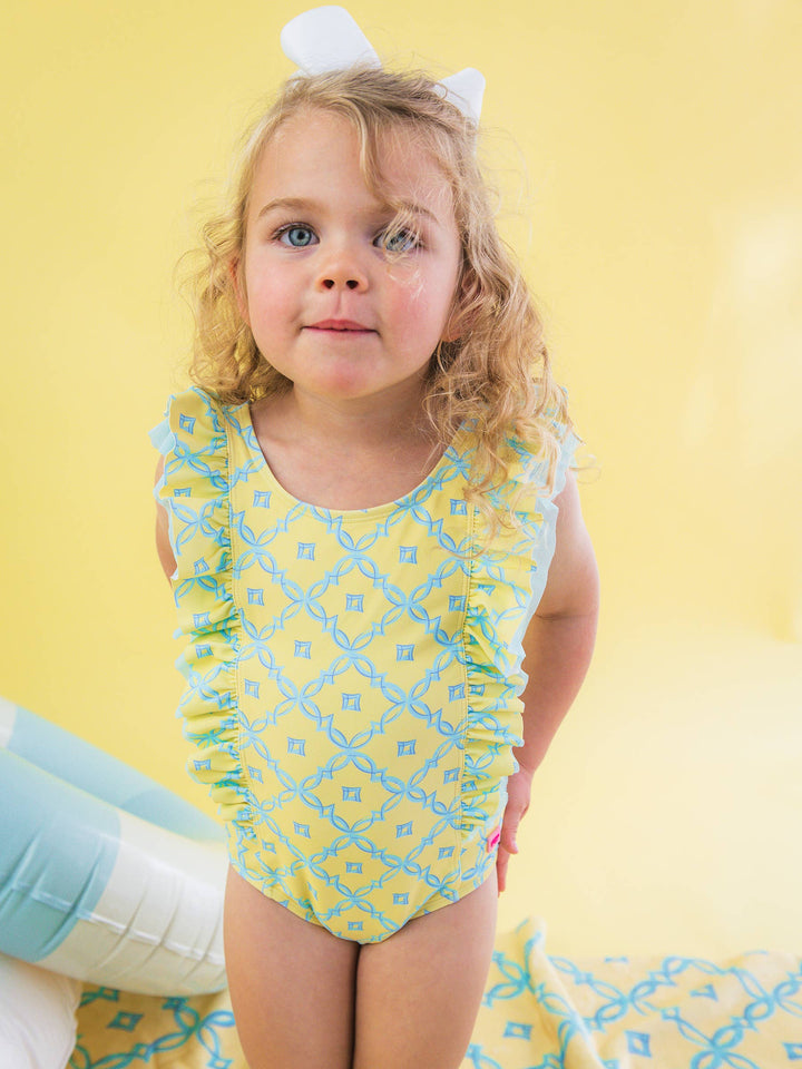 Girls Banana Coastal Charm Waterfall One Piece Swimsuit