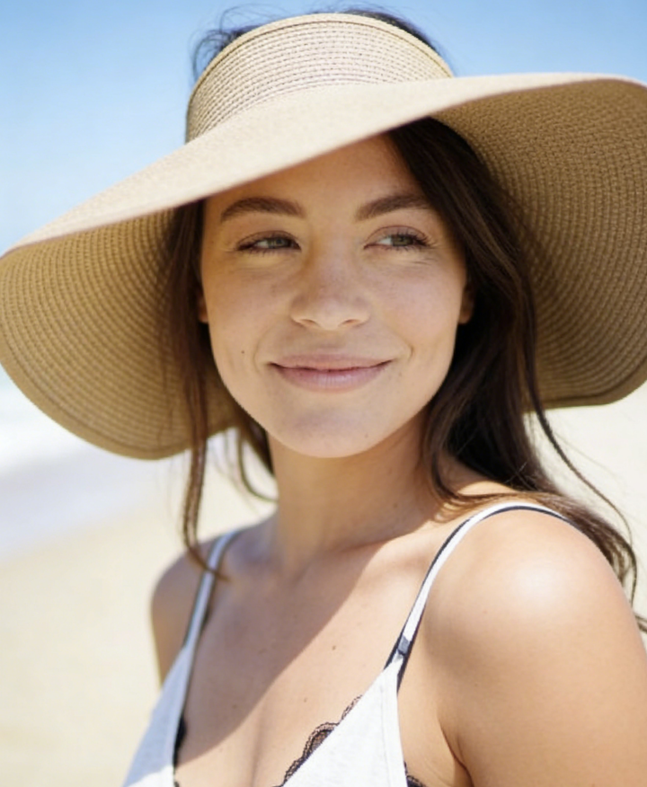 Beach Rollable Straw Visor Hat Bow UV Protection Sun Hat
