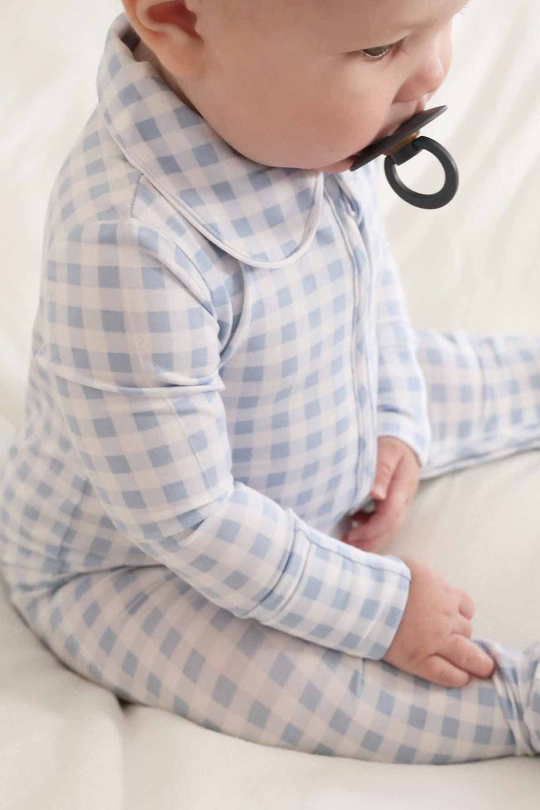 Peter Pan Collar Zipper Footie | Dusty Blue  0-3 months
