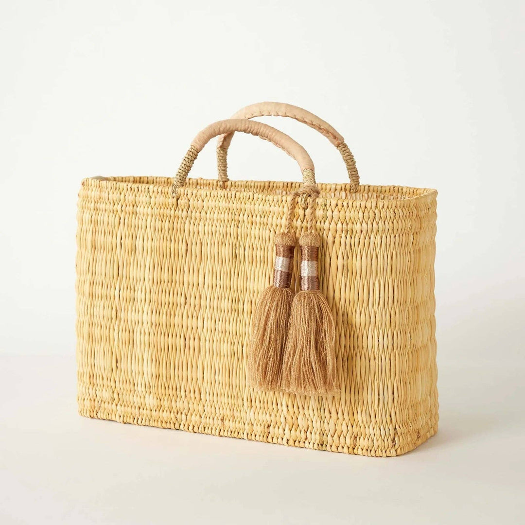 Marhaba Beige Tassel Basket: Medium