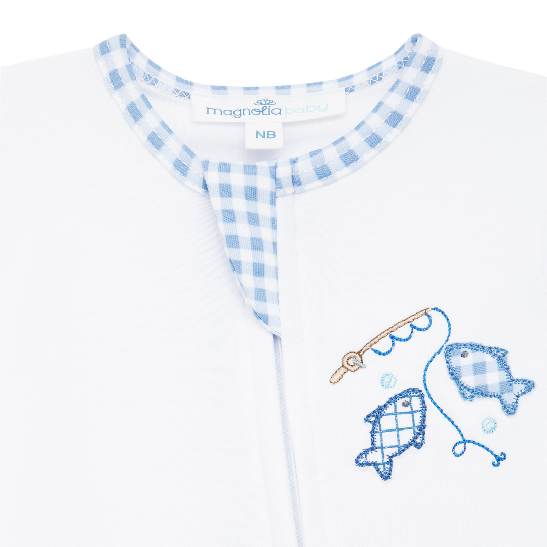 Gone Fishing Applique Zip Footie