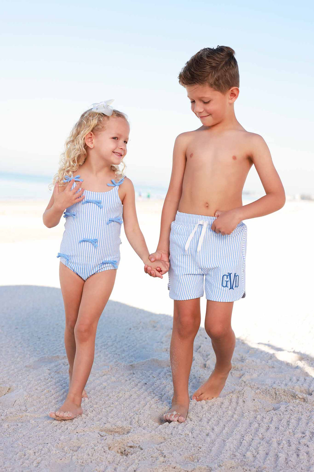 Tiny Bows One Piece | Seersucker Blue: 12-18 months