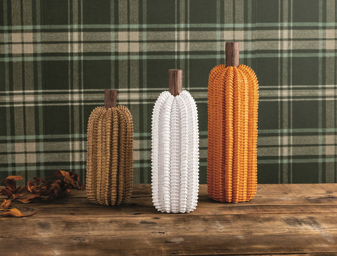 Small Taupe Resin Wicker Pumpkin Sitter