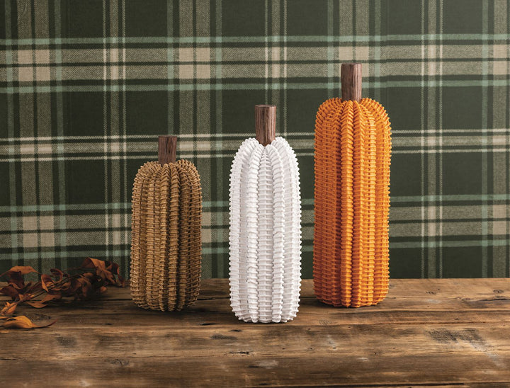 Medium White Resin Wicker Pumpkin Sitter