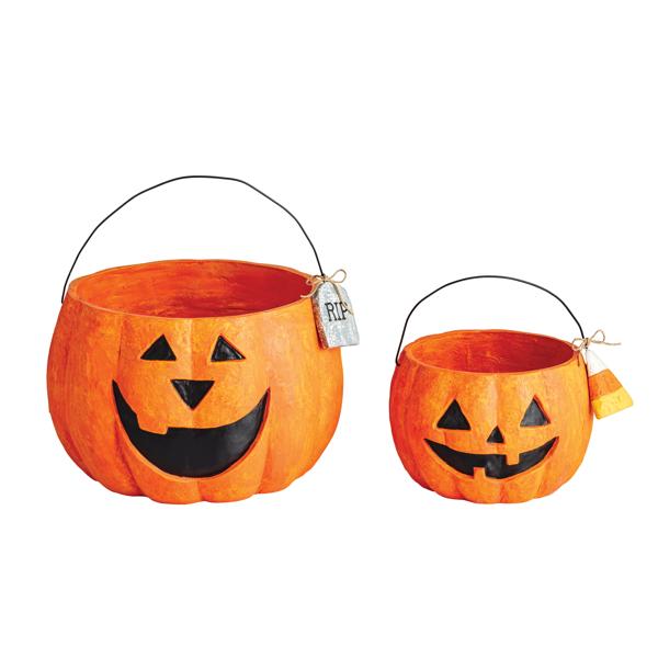 Mache Jack-O-Lantern Treat Buckets Set of 2