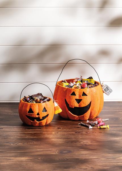 Mache Jack-O-Lantern Treat Buckets Set of 2