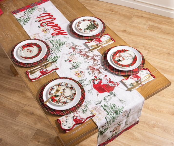 Vintage Santa Scene Table Runner