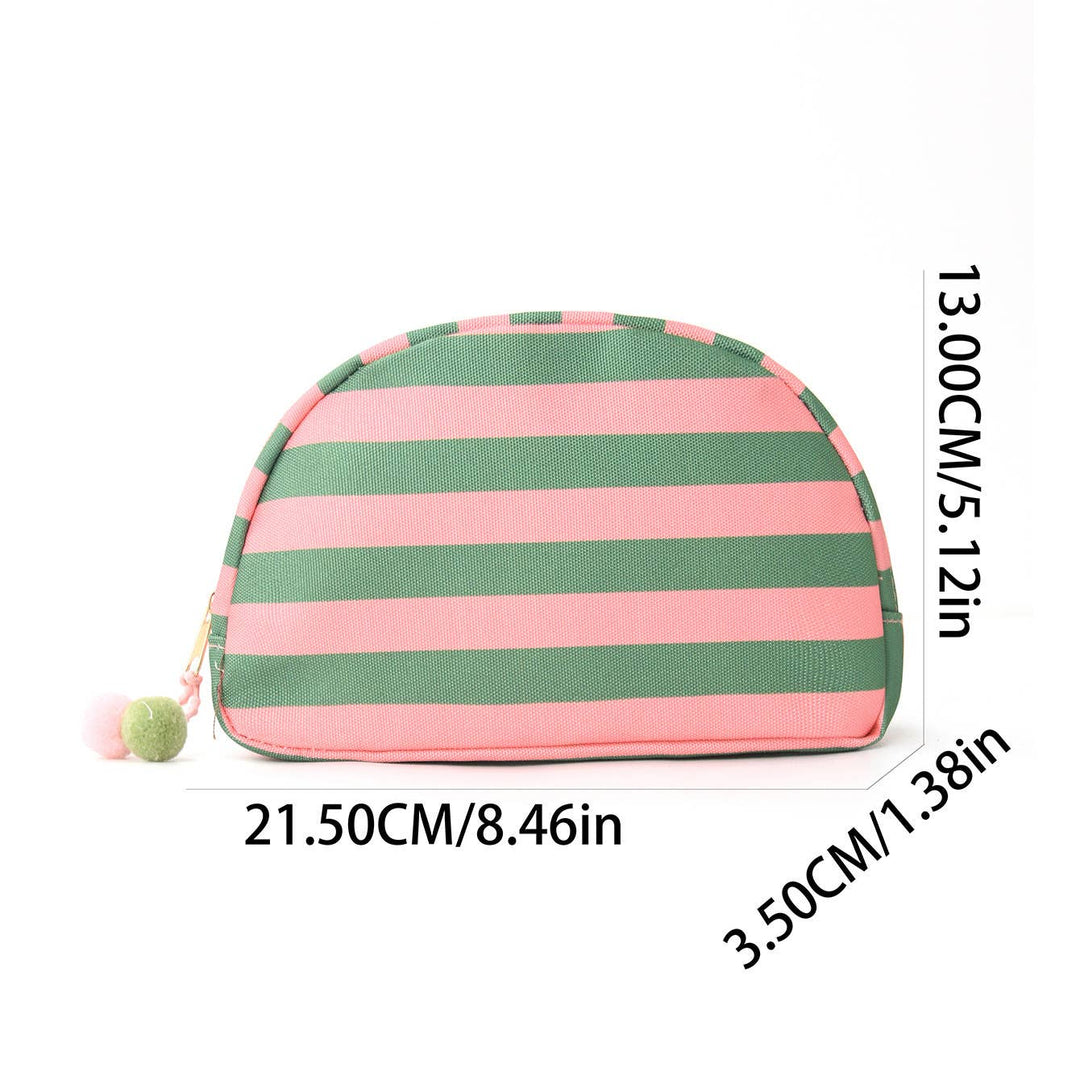 Pom Pom Zipper Pouch Color-block Striped Makeup Bag
