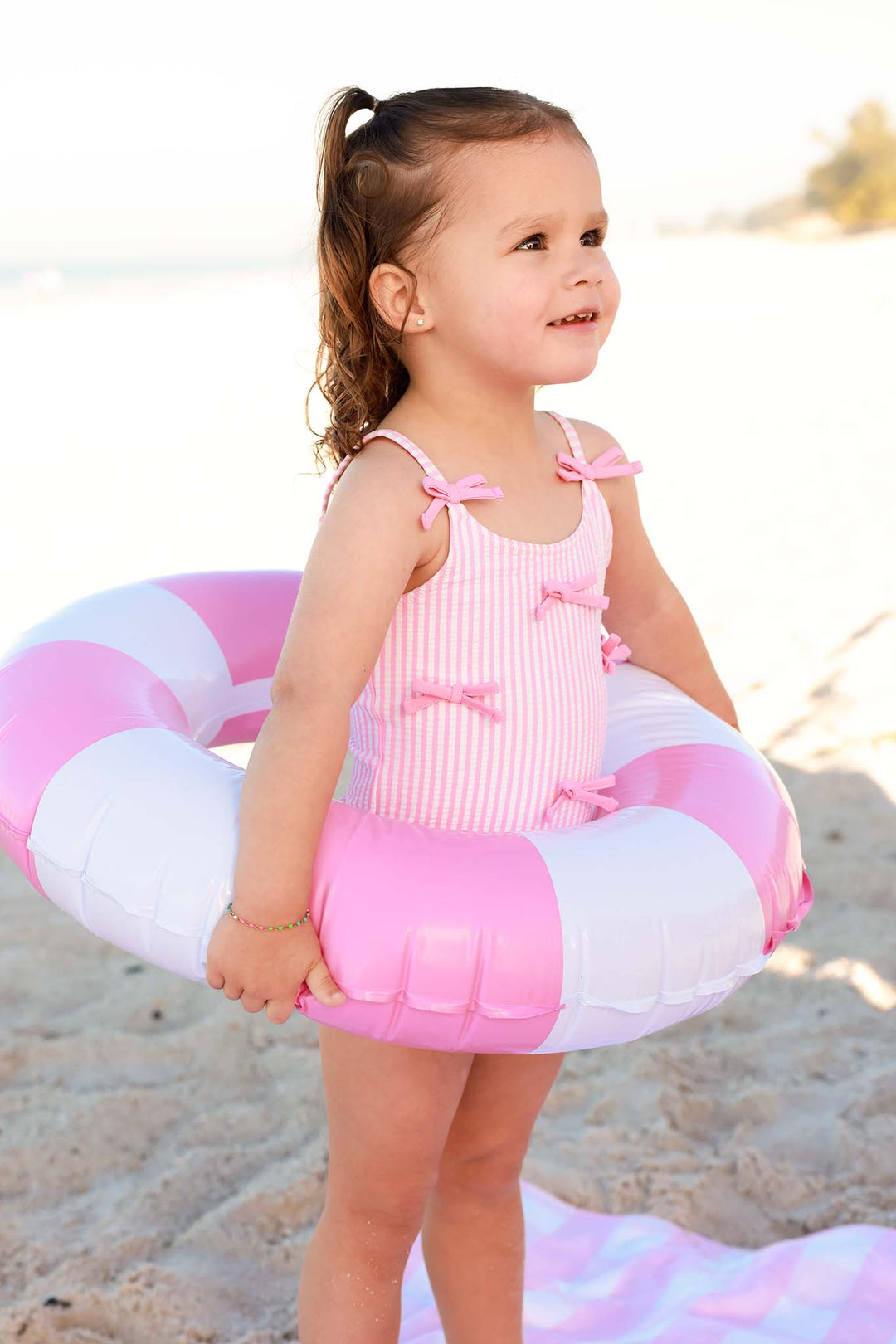 Tiny Bows One Piece | Seersucker Dusty Pink: 4T