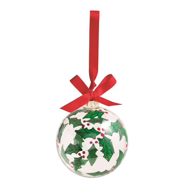 Holly Glass Ball Ornament