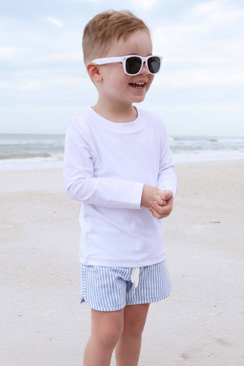 Boy's Swim Trunks | Seersucker Blue 12-18 months