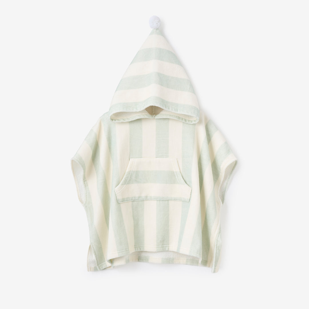 Sage Stripe Hooded Terry Poncho