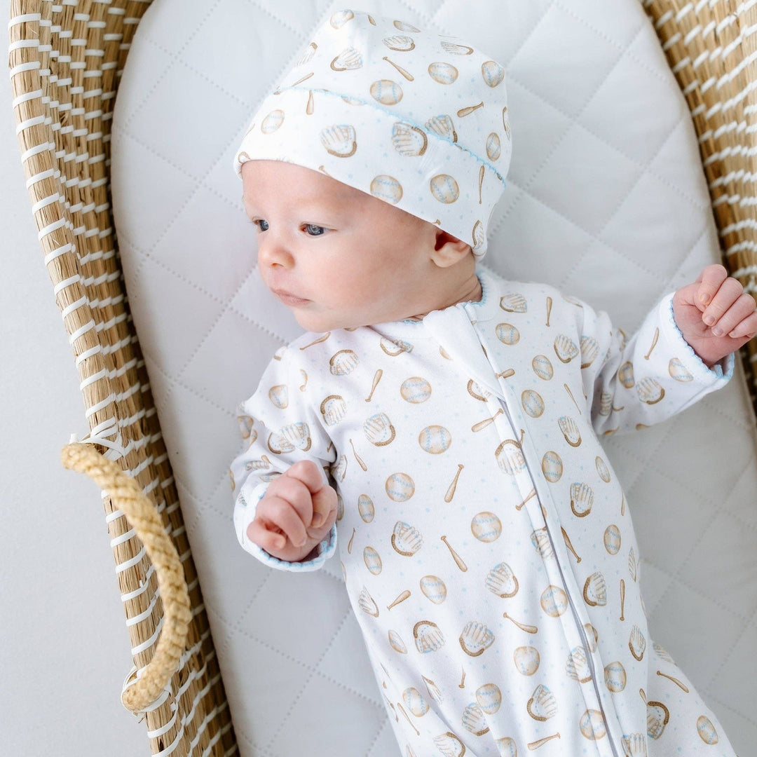 Precious Lil' Sluggers Print Zip Footie - Light Blue